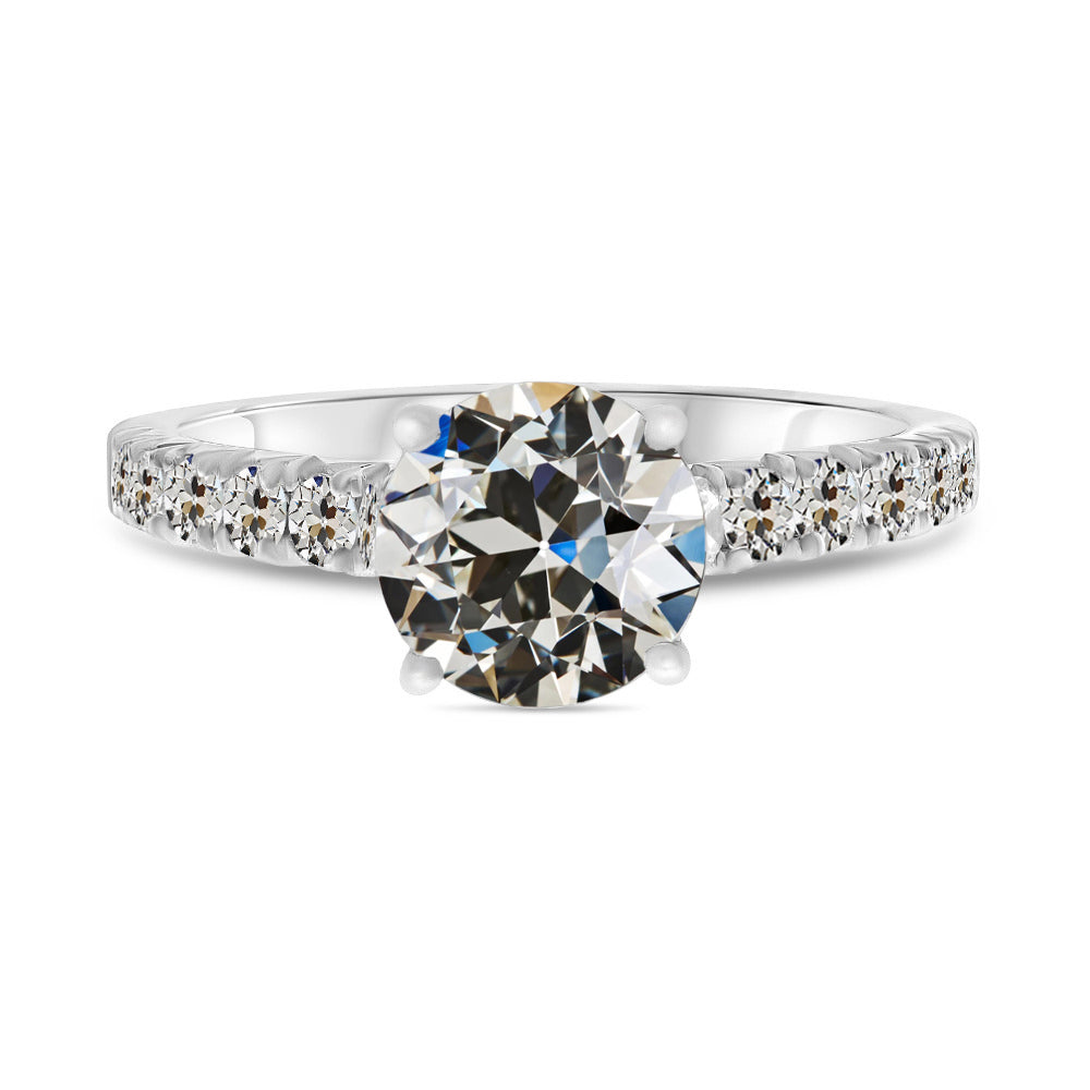 Naturreiner Brillant Solitär-Ring mit Akzenten 3 Karat 14K Weißgold – Hauptansicht