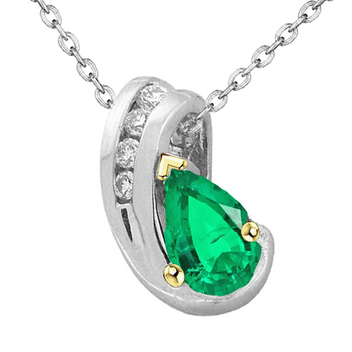 Smaragd Birnen-Schliff Edelstein-Anhänger in Zweifarbiges 14K Gold – Hauptansicht