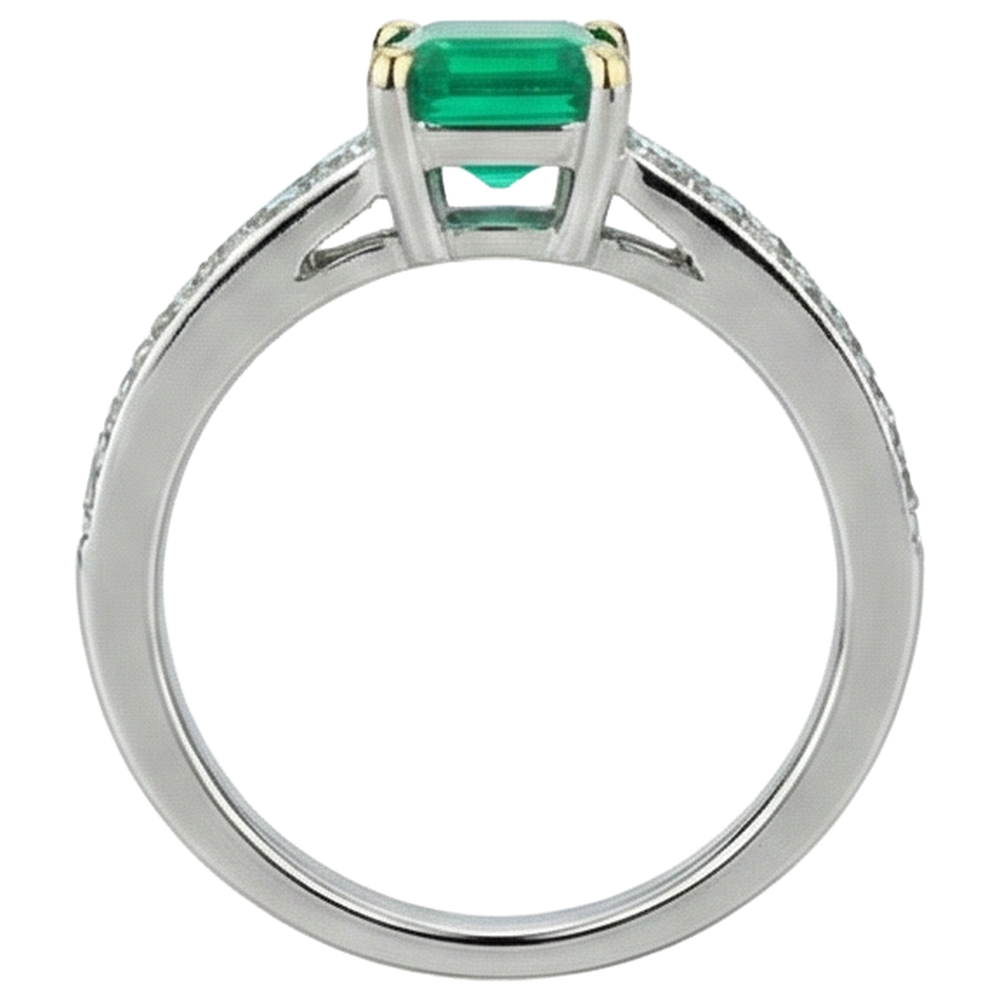Smaragd Smaragd-Schliff Farbstein-Ring in 14 Karat Zweifarbig Gold – Draufsicht