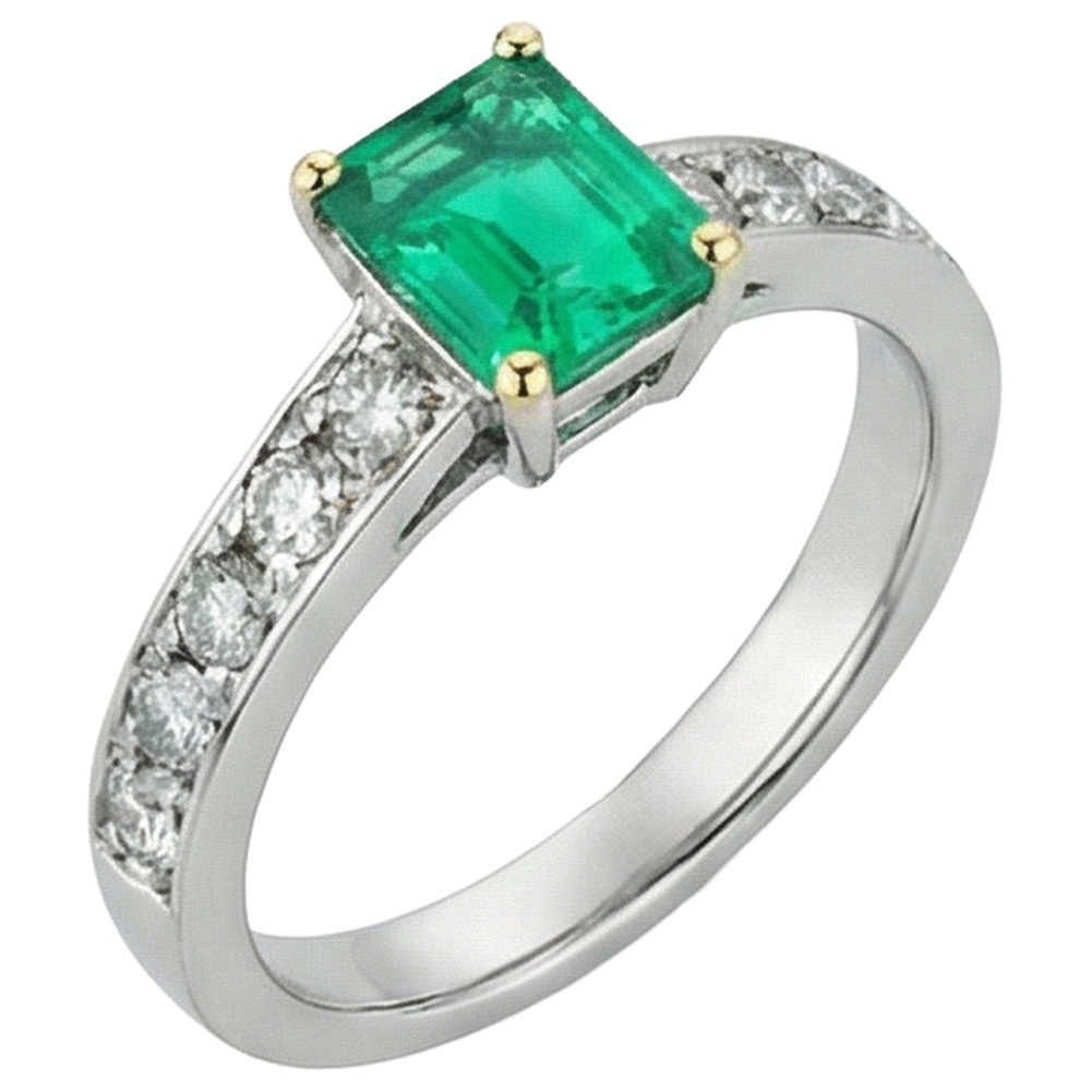 Smaragd-Schliff Smaragd Ring in 14 Karat Zweifarbig Gold – Seitenansicht