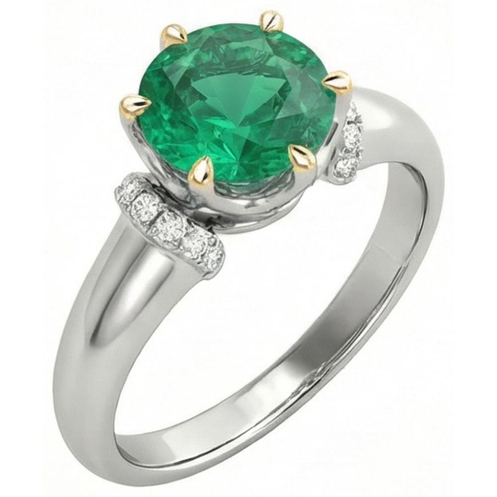 Edler Smaragd Rund-Brillant Edelstein-Ring in Zweifarbiges 14K Gold – Seitenansicht