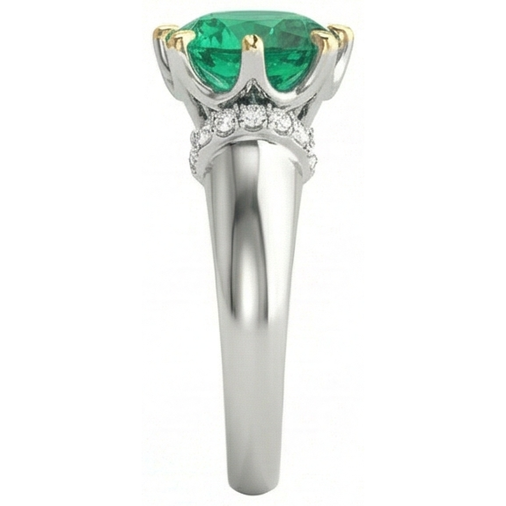 Rund-Brillant Edler Smaragd Ring in Zweifarbiges 14K Gold – Profilansicht
