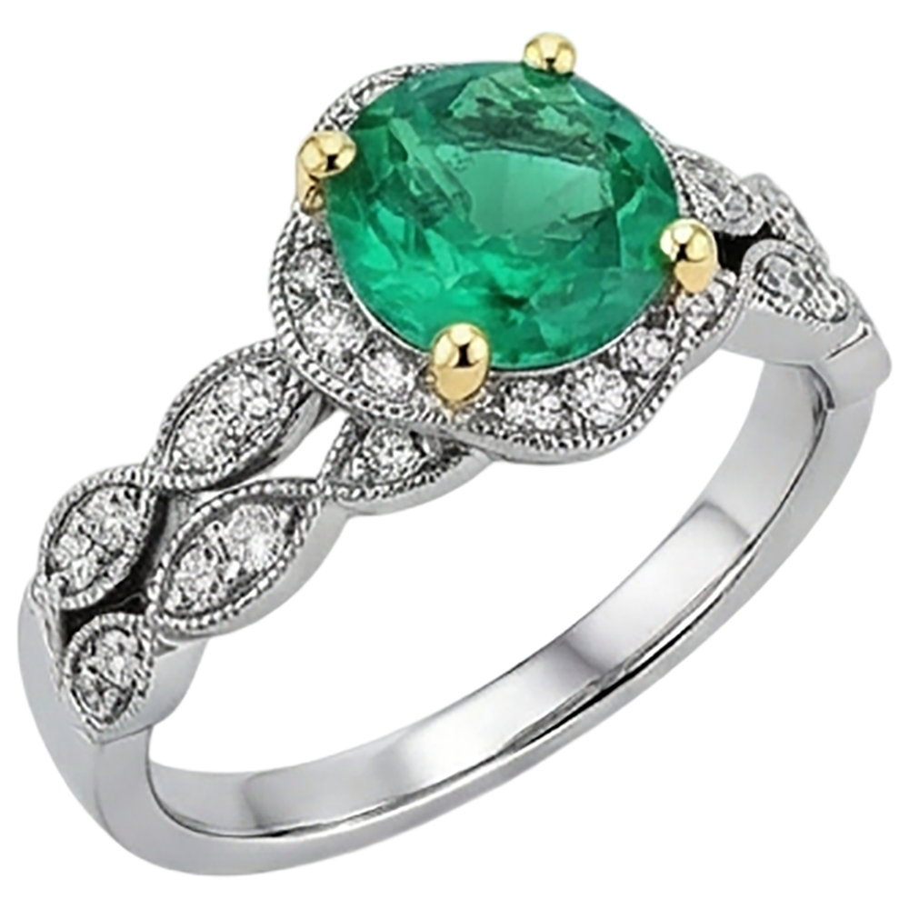 Echter Edler Smaragd Edelstein-Ring 2,50 Karat 14 Karat Zweifarbig Gold – Seitenansicht