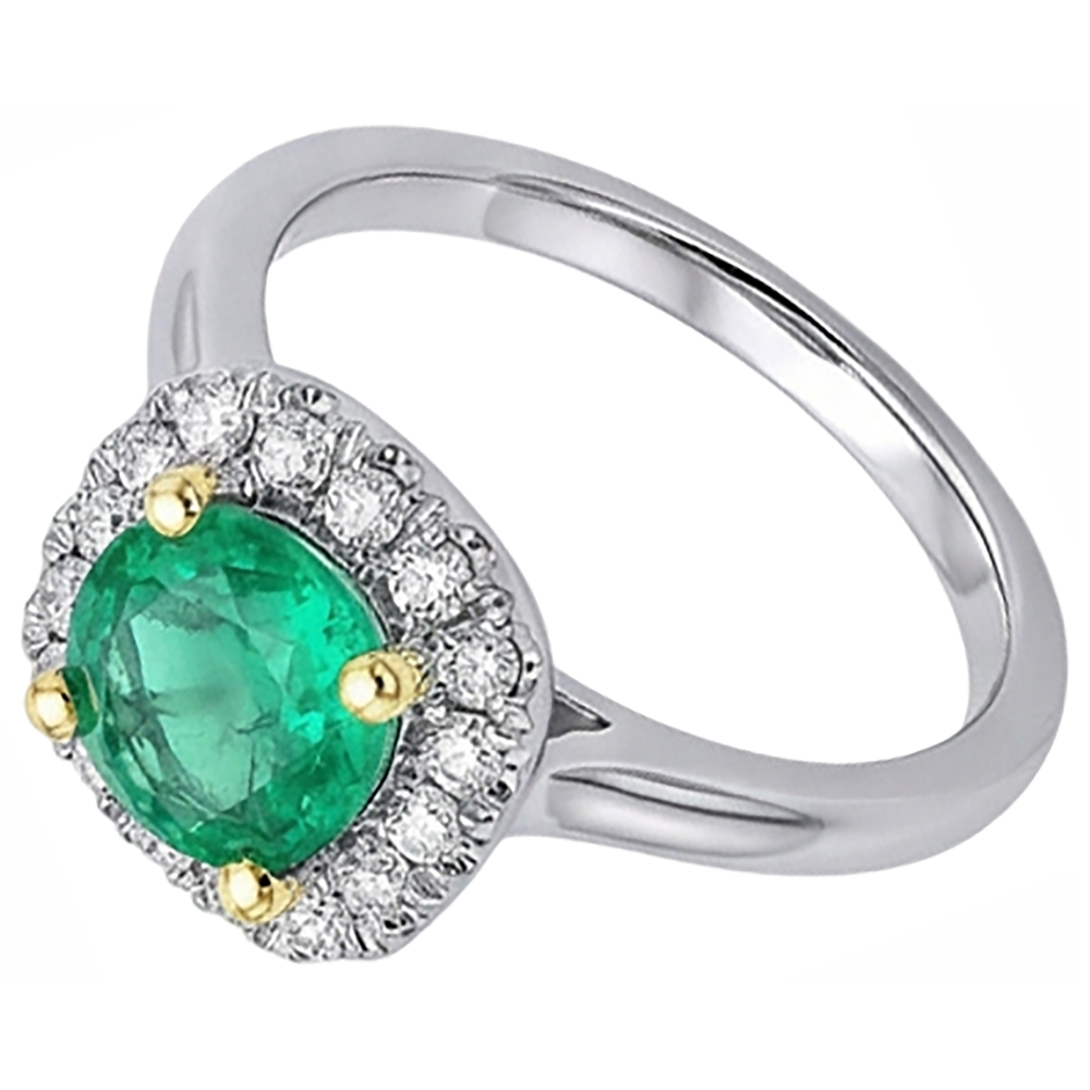 Edler Smaragd Farbstein-Ring 2,50-Karat Bicolor 14K Gold – Draufsicht