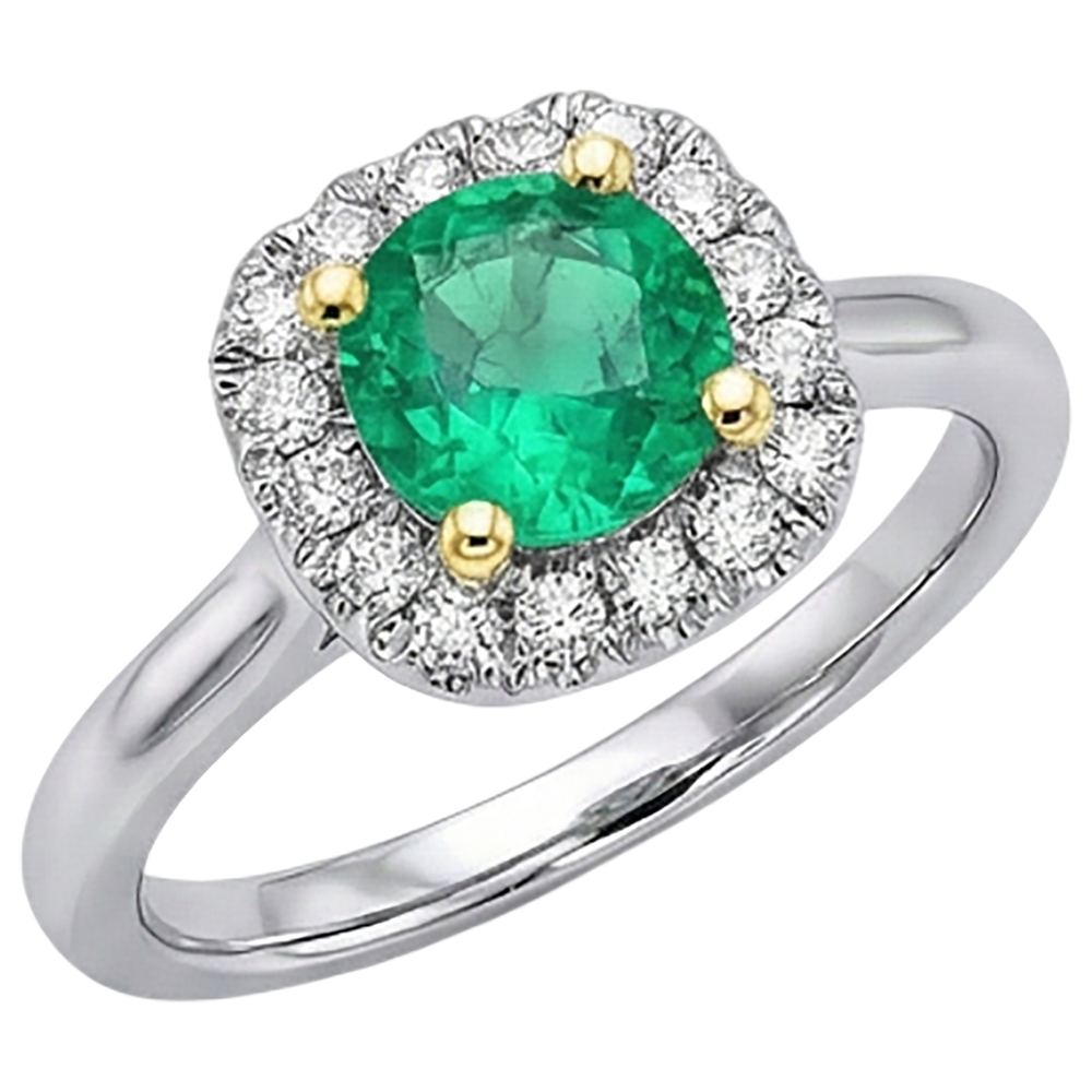 Rund-Brillant Edler Smaragd Ring in Bicolor 14K Gold – Seitenansicht