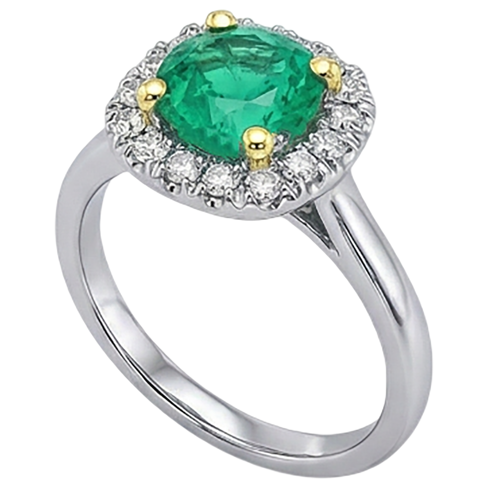 Edler Smaragd Rund-Brillant Farbstein-Ring in Bicolor 14K Gold – Profilansicht