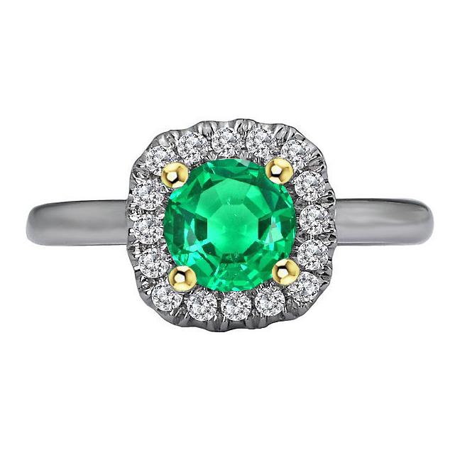 Edler Smaragd Rund-Brillant Farbstein-Ring in Bicolor 14K Gold – Hauptansicht