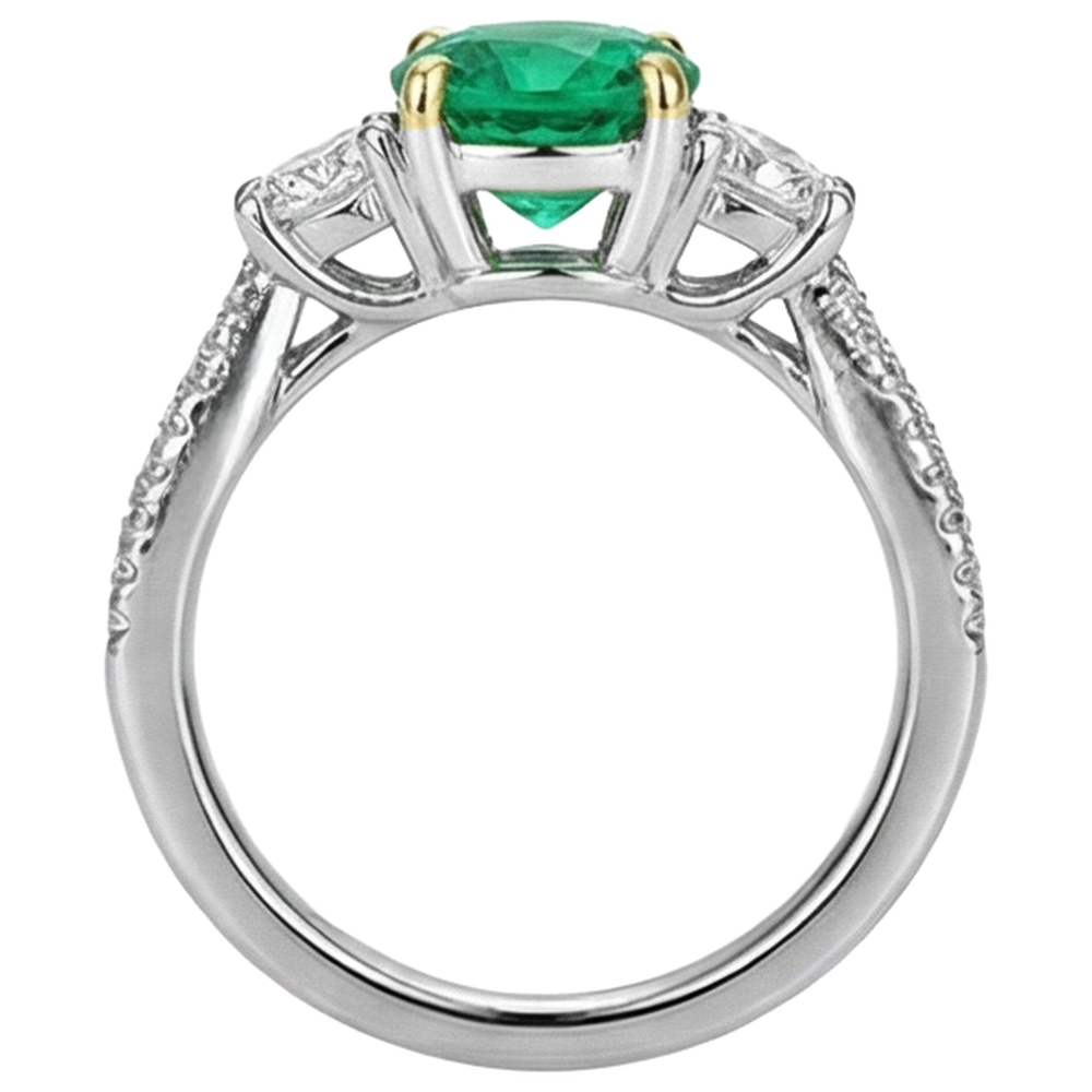 Edler Smaragd Edelstein-Ring 2-Karat 14 Karat Zweifarbig Gold – Rückansicht