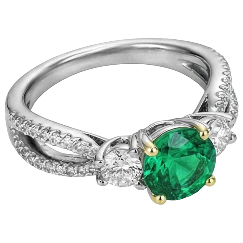 Erdgewonnener Edler Smaragd Edelstein-Ring 2 Karat 14 Karat Zweifarbig Gold – Seitenansicht