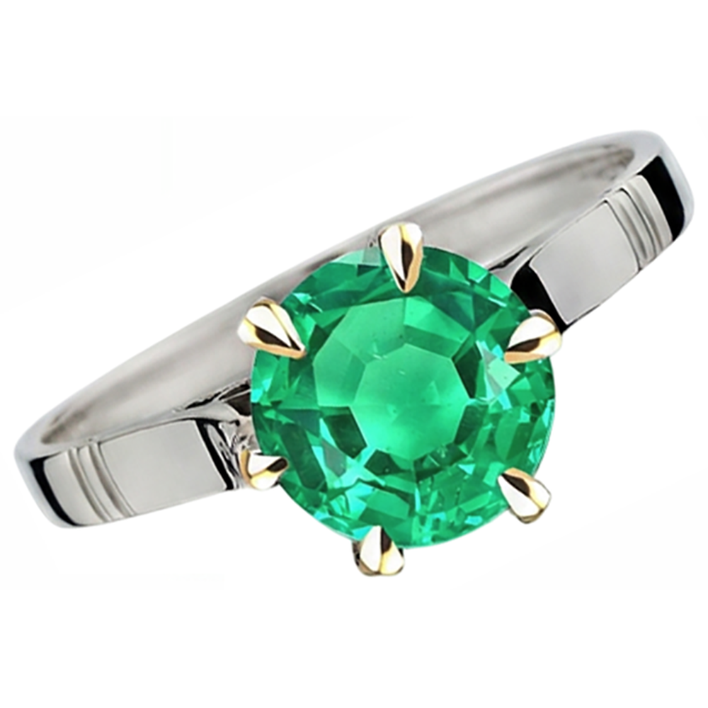 Brillantschliff Edler Smaragd Ring in 14 Karat Zweifarbig Gold – Frontansicht