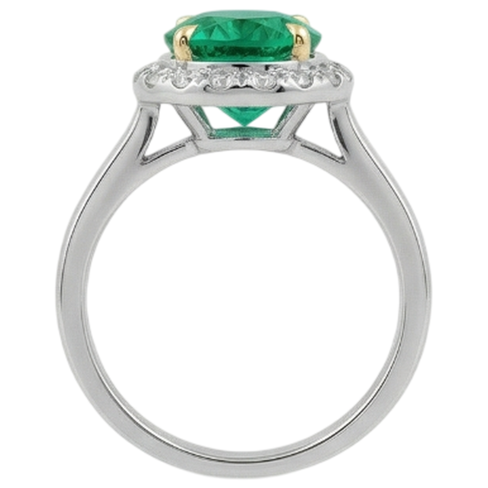 Rund-Brillant Kolumbianischer Smaragd Ring in Zweifarbiges 14K Gold – Draufsicht