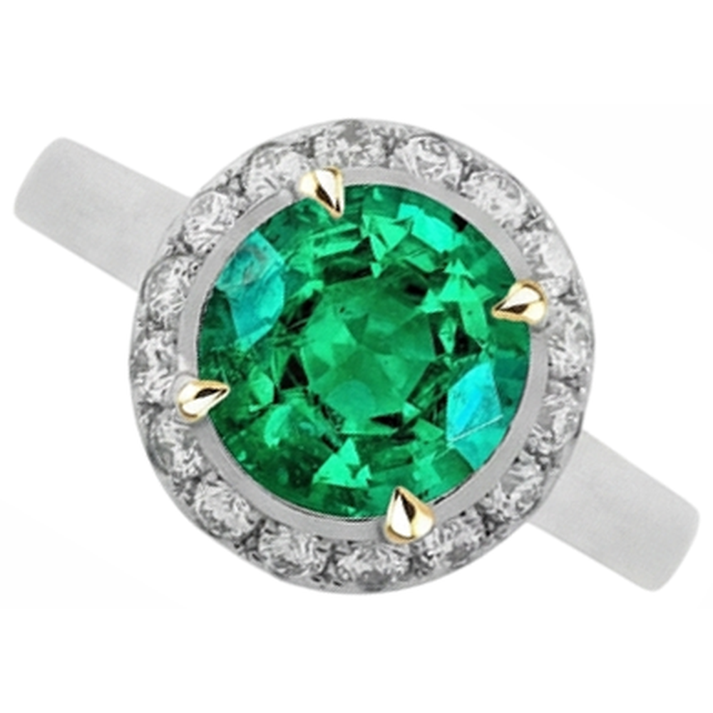 Naturreiner Kolumbianischer Smaragd Edelstein-Ring 3 Karat Zweifarbiges 14K Gold – Frontansicht