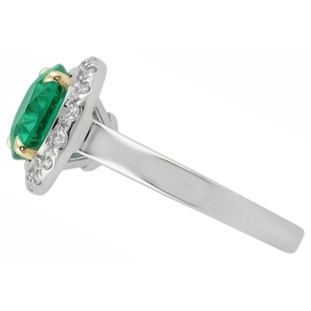 Rund-Brillant Kolumbianischer Smaragd Ring in Zweifarbiges 14K Gold – Schrägansicht