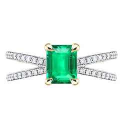 Authentischer Edler Smaragd Edelstein-Ring – Zweifarbiges 14K
