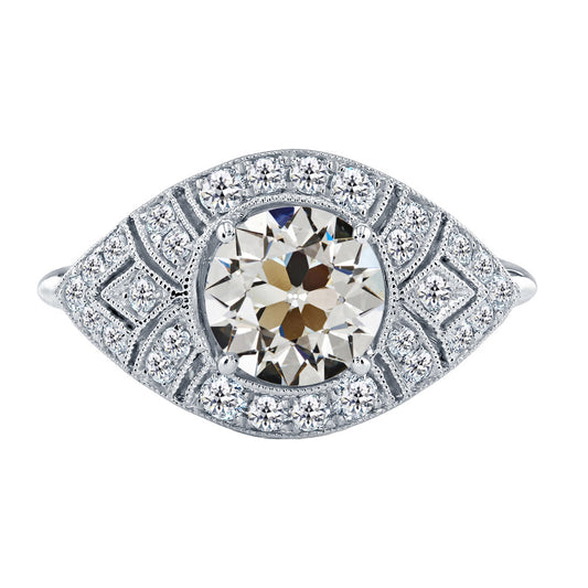 Old Mine Cut Edler Diamant Ring in 14 Karat Weißgold – Hauptansicht