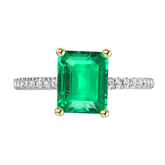 Authentischer Smaragd Schmuckstein-Ring 2 Karat 14 Karat Zweifarbig Gold – Hauptansicht