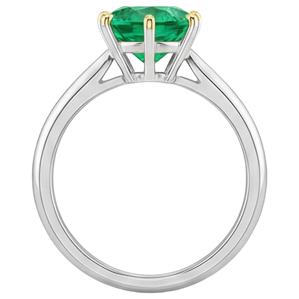 Rund-Brillant Edler Smaragd Ring in Zweifarbiges 14K Gold – Rückansicht