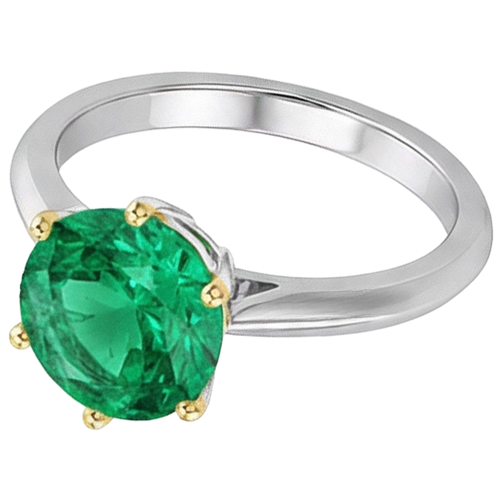 Erdgewonnener Edler Smaragd Schmuckstein-Ring 2,50 Karat Zweifarbiges 14K Gold – Schrägansicht