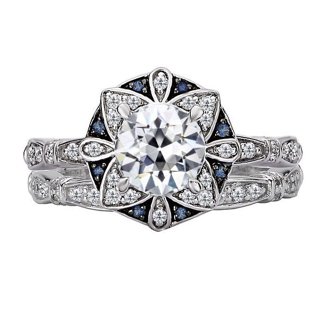 Kornblumenblauer Saphir Halo-Ring 2-Karat 14K Weißgold – Hauptansicht