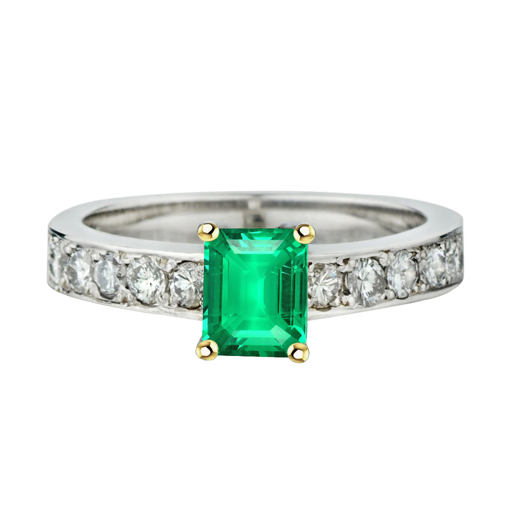 Smaragd Smaragd-Schliff Farbstein-Ring in 14 Karat Zweifarbig Gold – Hauptansicht