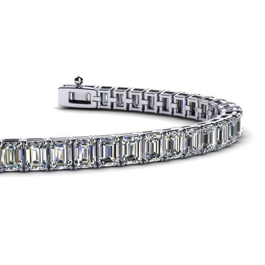 Wunderschönes Natürliche Diamant Tennisarmband Mit Smaragdschliff Weißgold 14K 23,85 Ct.