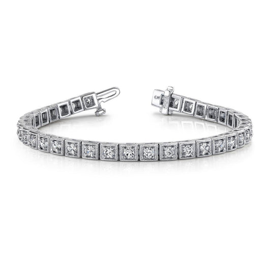 Wunderschönes Rundes Krappen-Set Echt Diamant-Quadrat-Gliederarmband Weiß 7 Ct