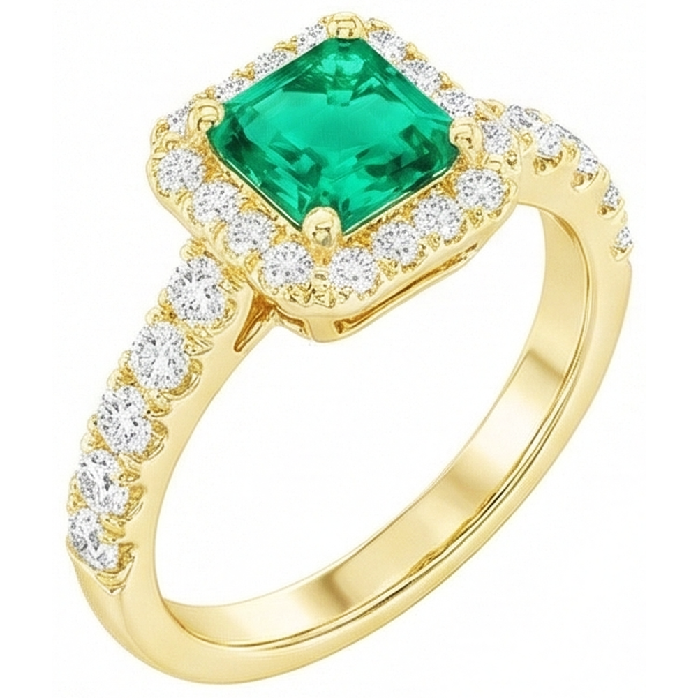 Edelstein-Ring 14K Gelbgold mit Edler Smaragd – Schrägansicht