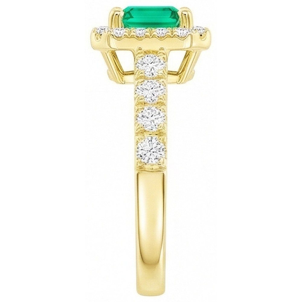 Treppen-Schliff Edler Smaragd Ring in 14K Gelbgold – Rückansicht