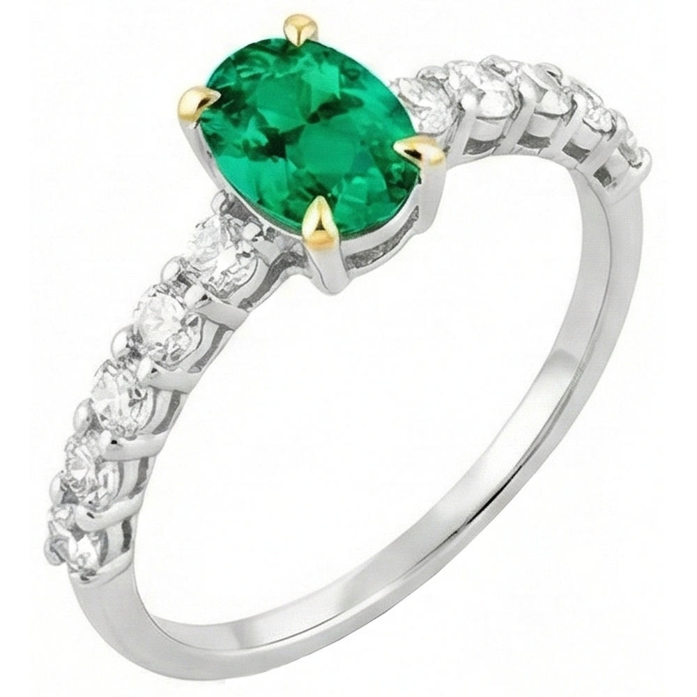Schmuckstein-Ring Zweifarbiges 14K Gold mit Kolumbianischer Smaragd – Frontansicht
