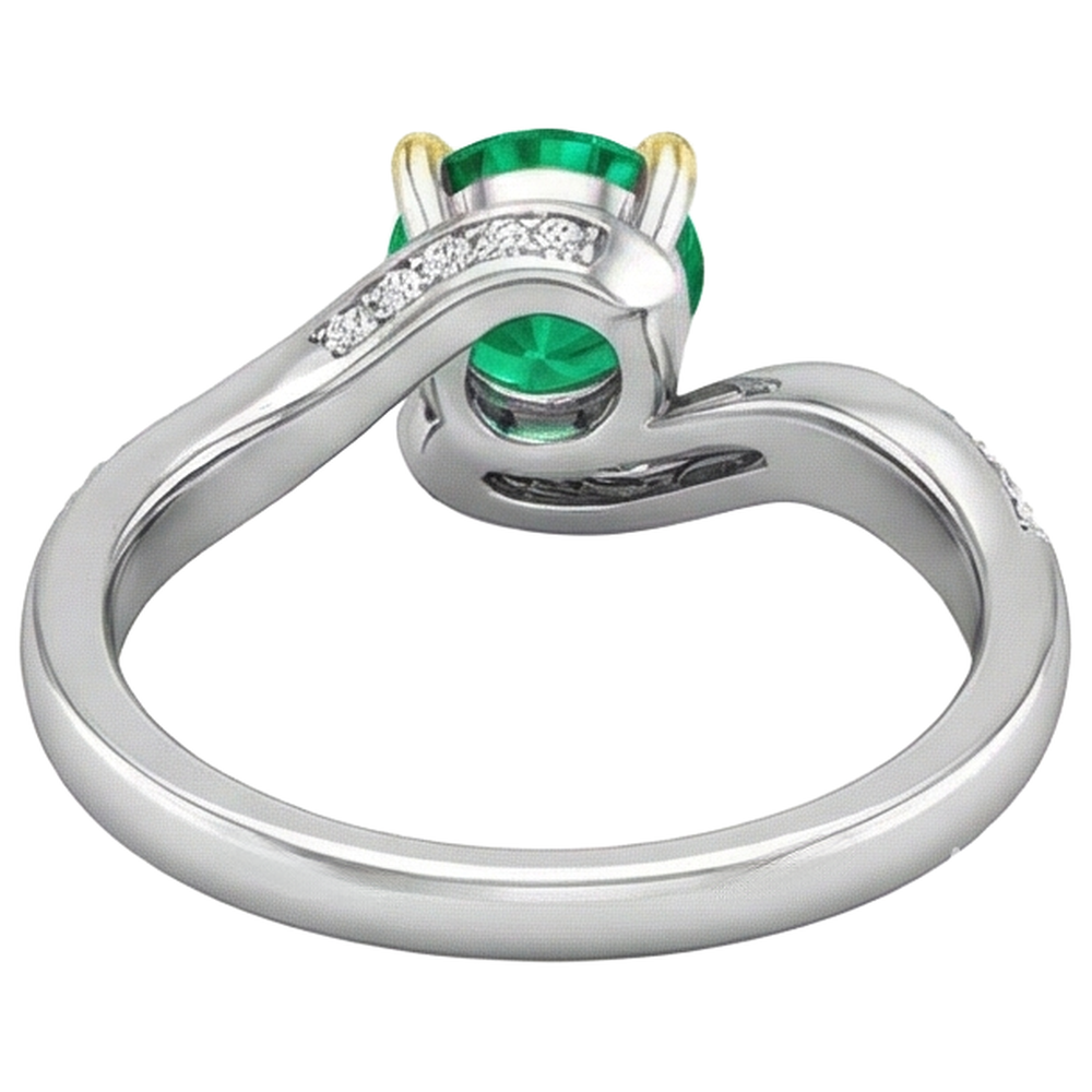 Echter Edler Smaragd Farbstein-Ring 2 Karat 14 Karat Zweifarbig Gold – Rückansicht
