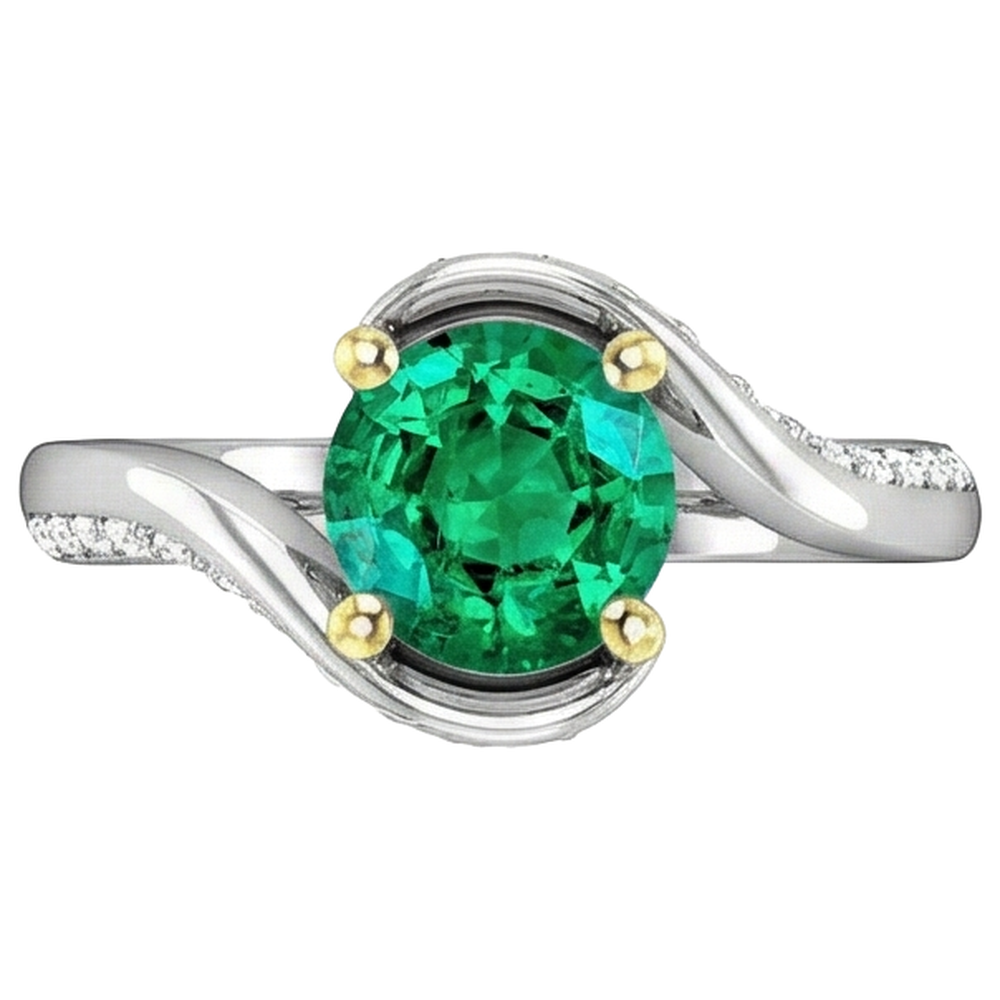 Farbstein-Ring 14 Karat Zweifarbig Gold mit Edler Smaragd – Frontansicht