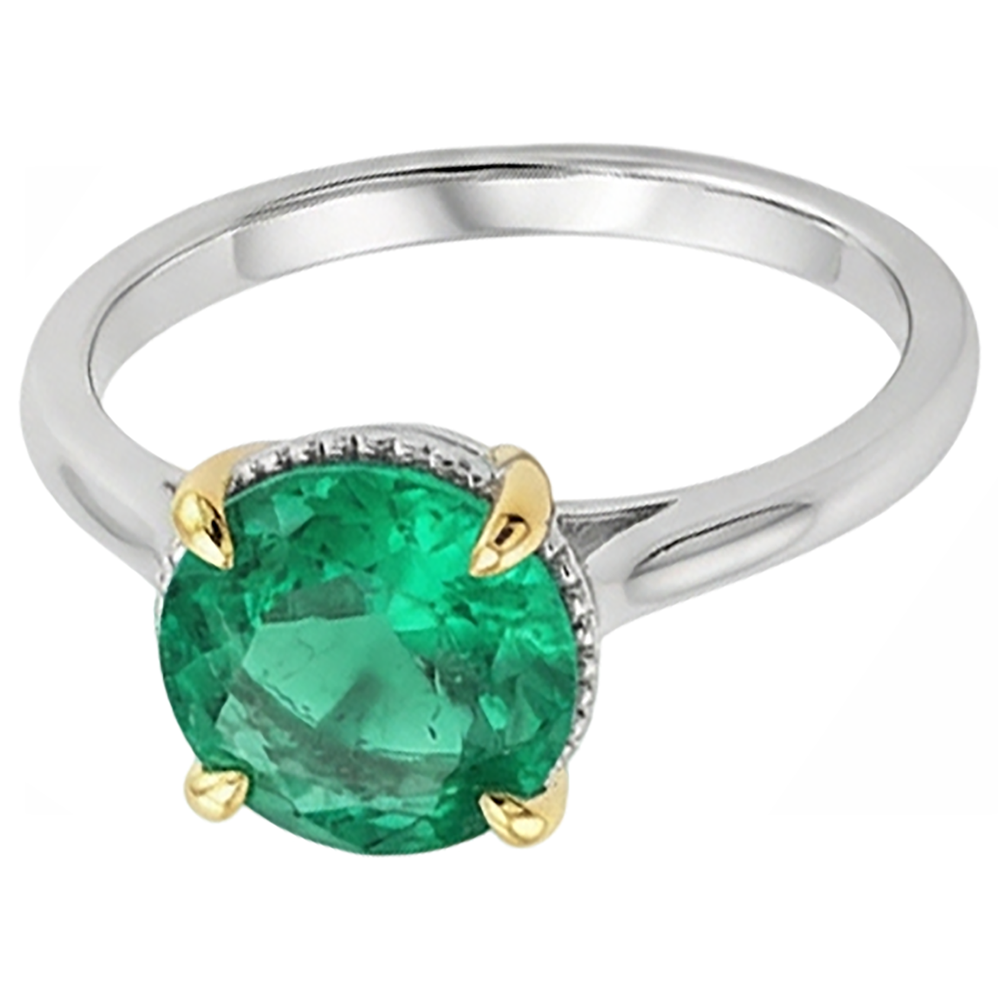 Farbstein-Ring Zweifarbiges 14K Gold mit Edler Smaragd – Frontansicht