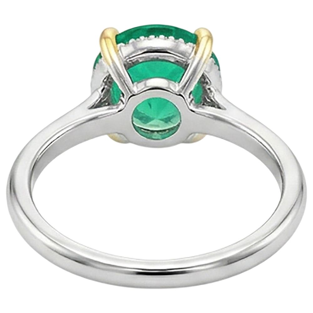 Edler Smaragd Rund-Brillant Farbstein-Ring in Zweifarbiges 14K Gold – Draufsicht