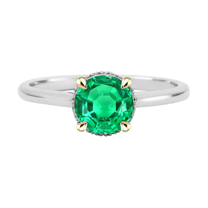 Farbstein-Ring Zweifarbiges 14K Gold mit Edler Smaragd – Hauptansicht
