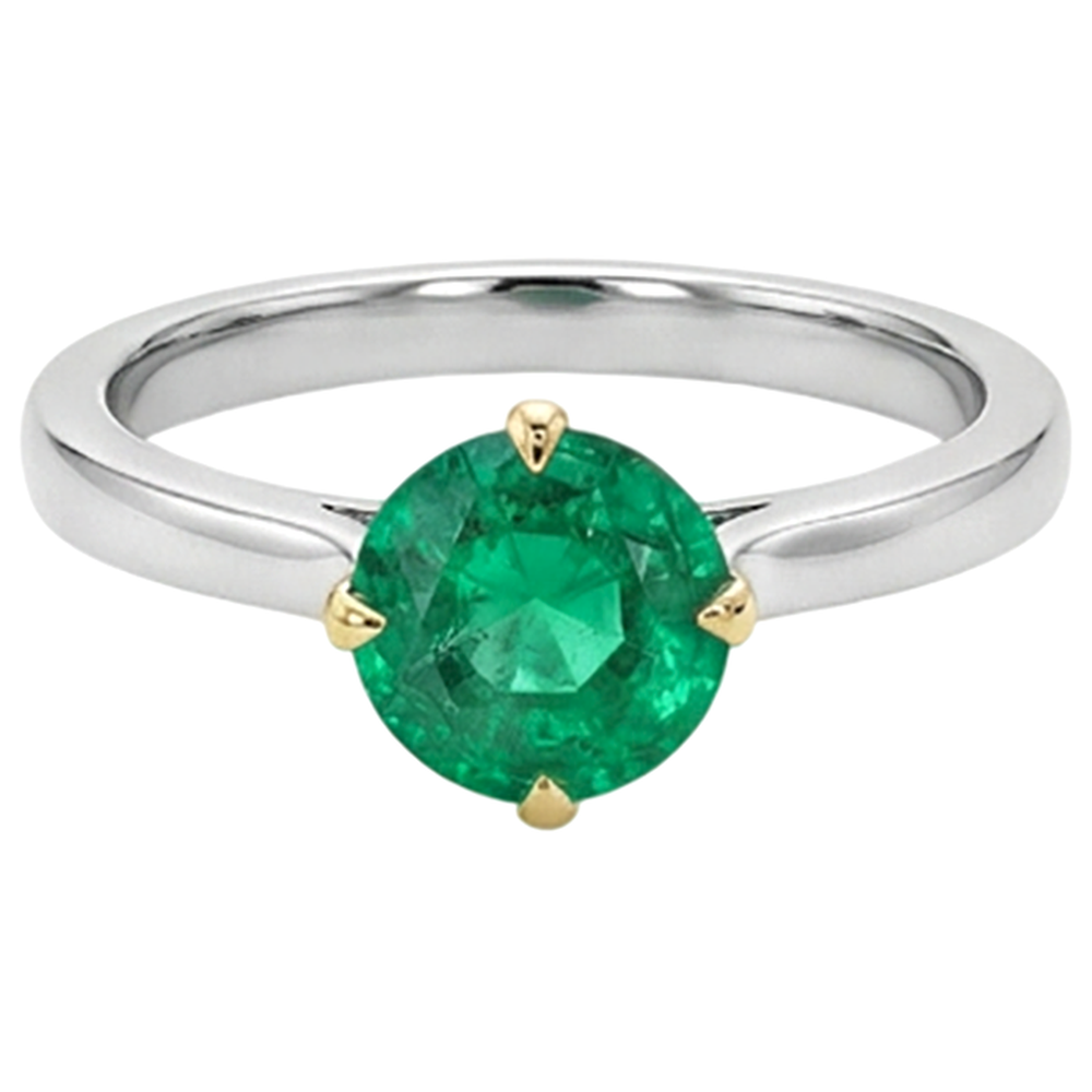 Farbstein-Ring Bicolor 14K Gold mit Edler Smaragd – Frontansicht