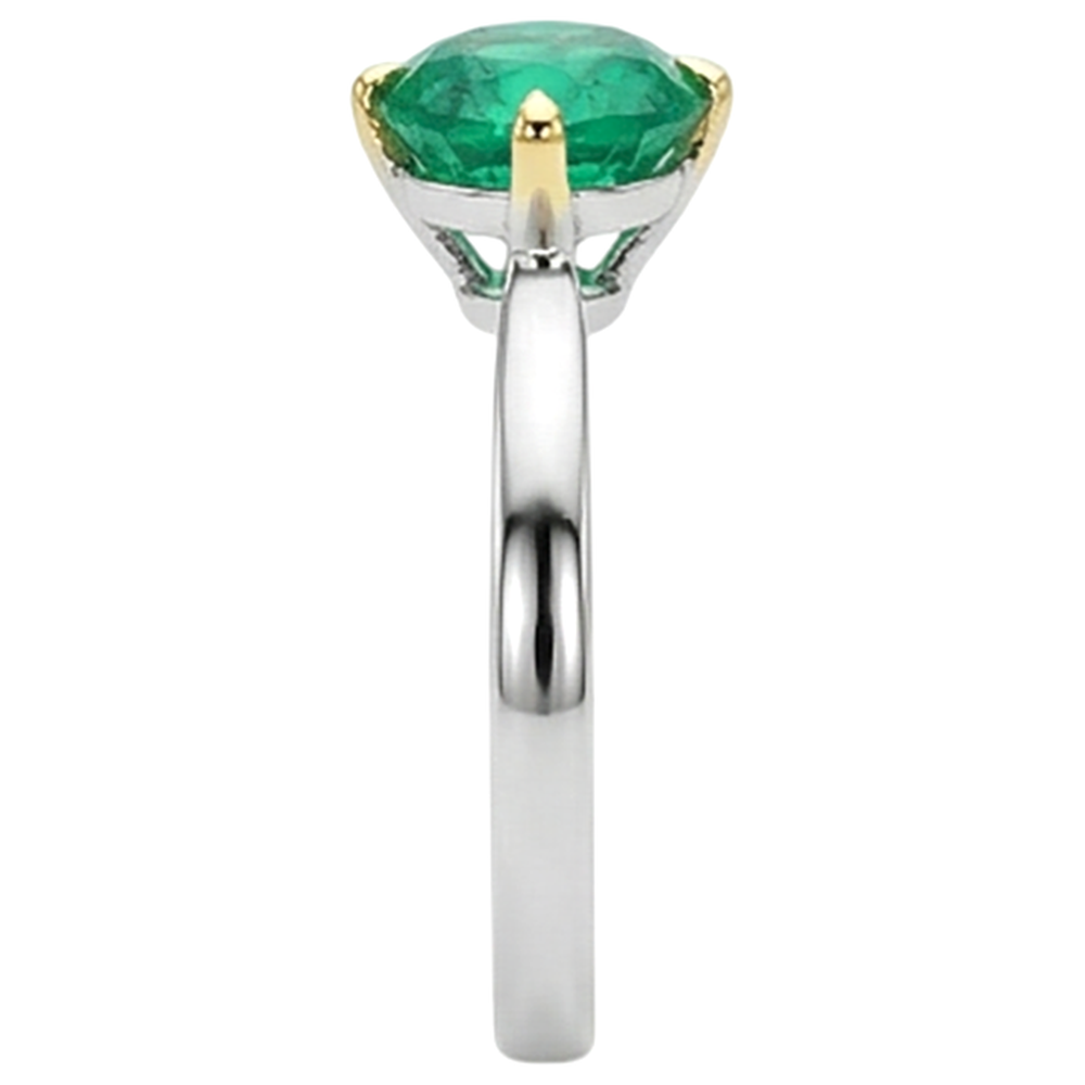 Rund-Brillant Edler Smaragd Ring in Bicolor 14K Gold – Draufsicht
