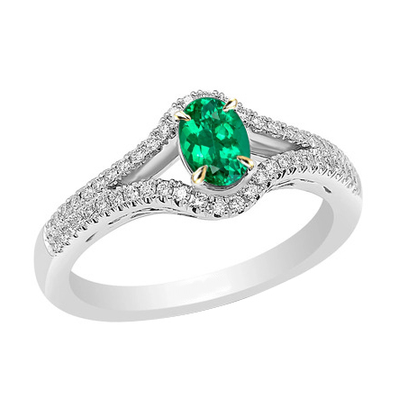 Farbstein-Ring 14 Karat Zweifarbig Gold mit Kolumbianischer Smaragd – Hauptansicht
