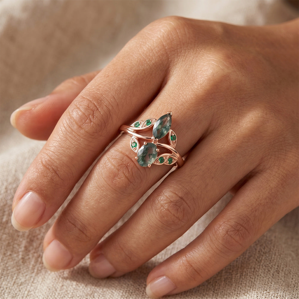 Zeitloser 2,50-Karat Moss Agate Edelstein-Ring