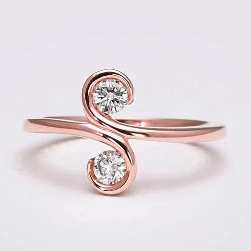 Zwei-Stein-Echt Diamant-Ring 0.80 Karat S Stil Roségold Damen Schmuck