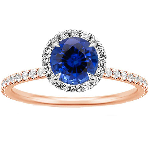 Zwei Farbiger Blauer Saphir Halo Diamant Ring Krappen Set
