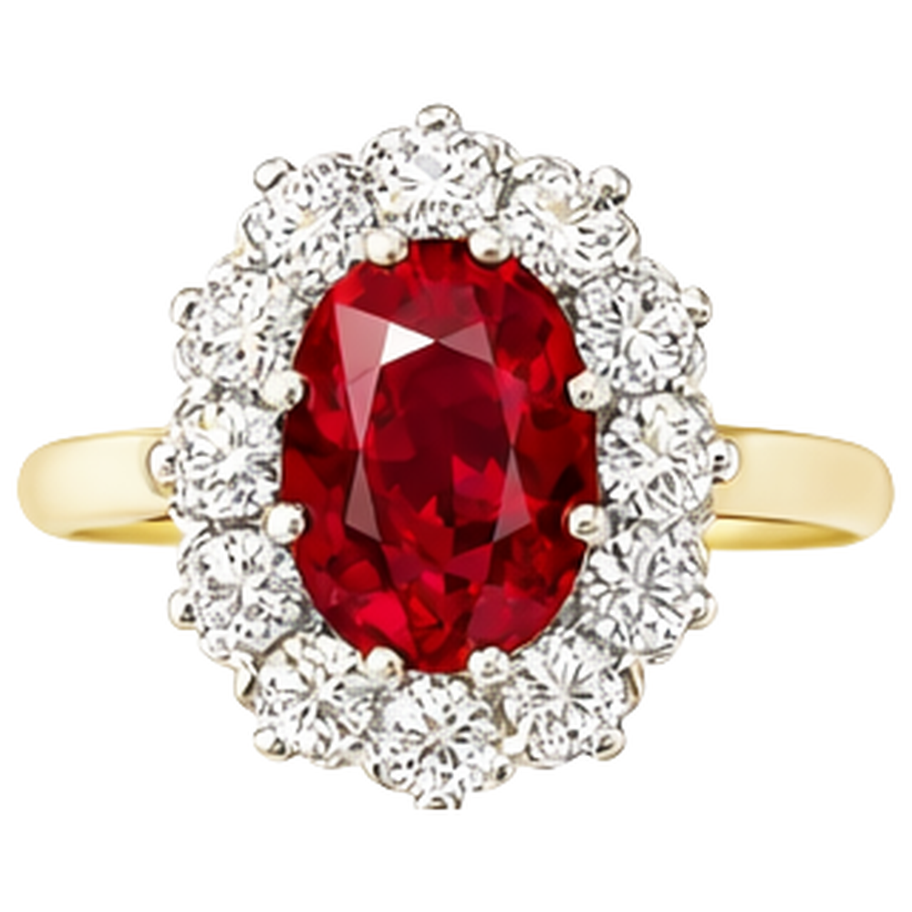 Zweifarbiger Gold 14K 4,75 Kt Roter Rubin Ring mit Diamanten Neu