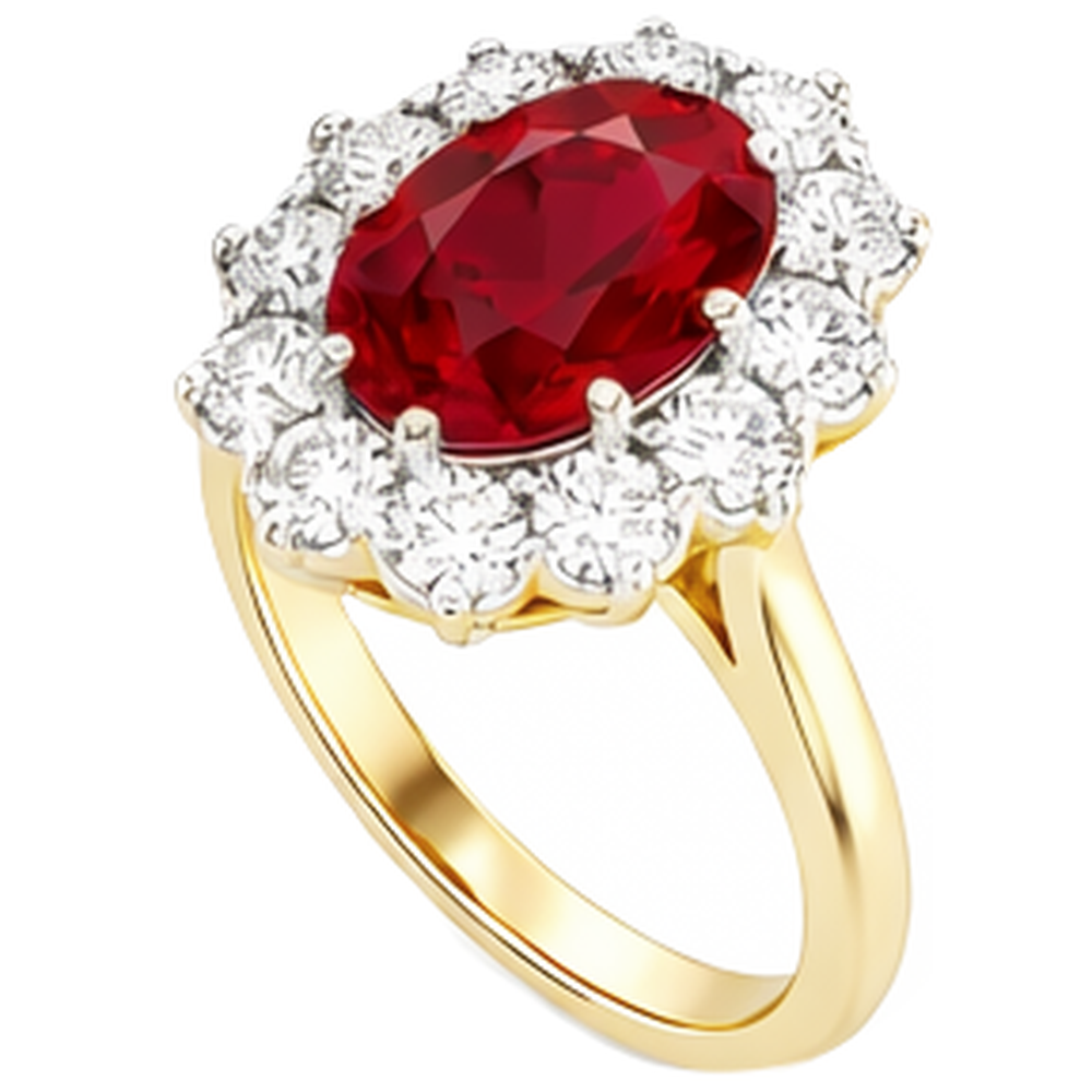 Zweifarbiger Gold 14K 4,75 Kt Roter Rubin Ring mit Diamanten Neu