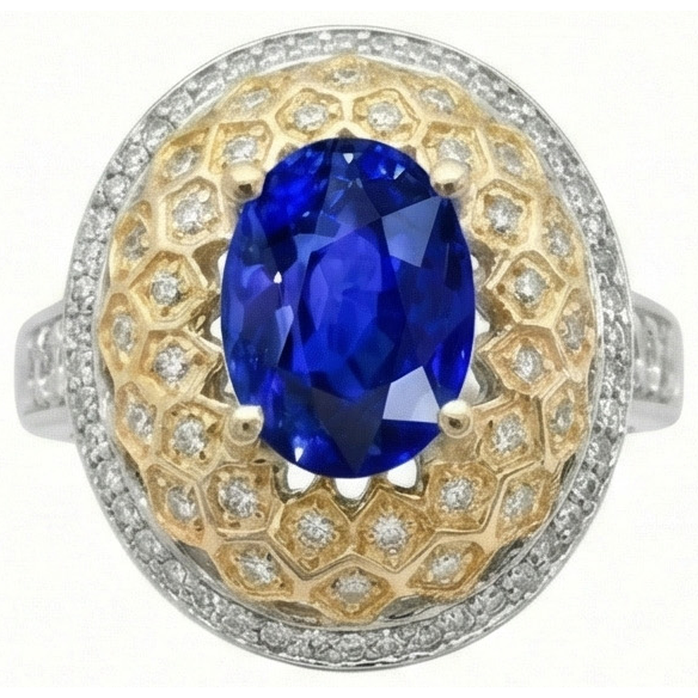 Zweifarbiger Goldring mit Saphirdiamanten aus Sri Lanka, 3,10 ct