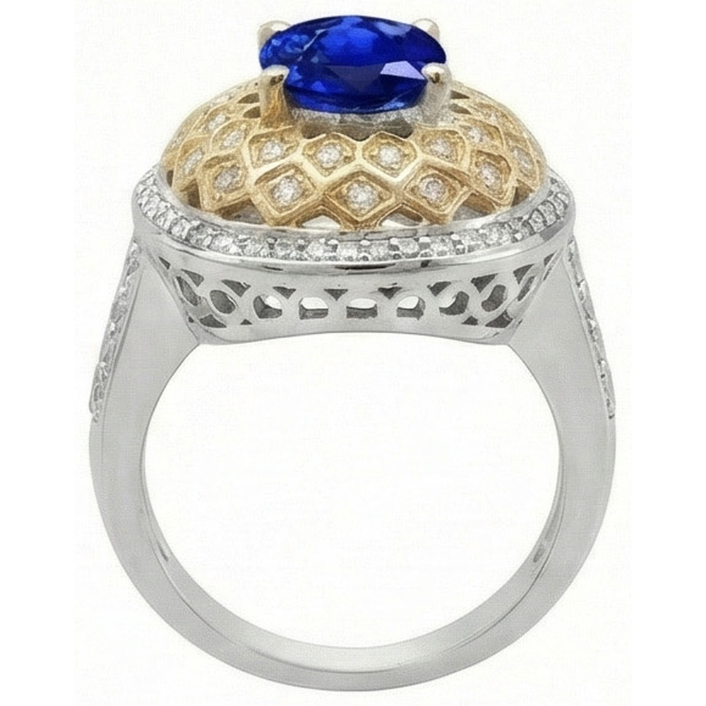 Zweifarbiger Goldring mit Saphirdiamanten aus Sri Lanka, 3,10 ct