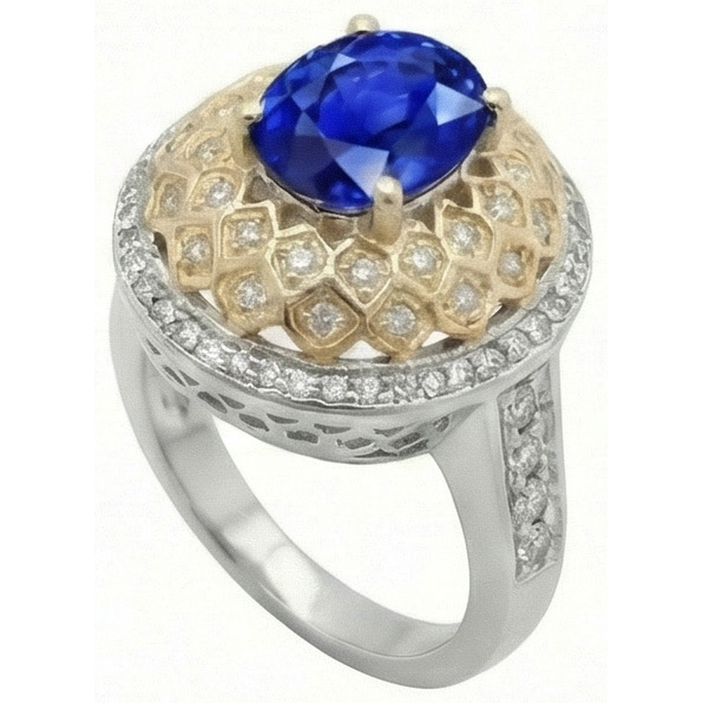 Zweifarbiger Goldring mit Saphirdiamanten aus Sri Lanka, 3,10 ct
