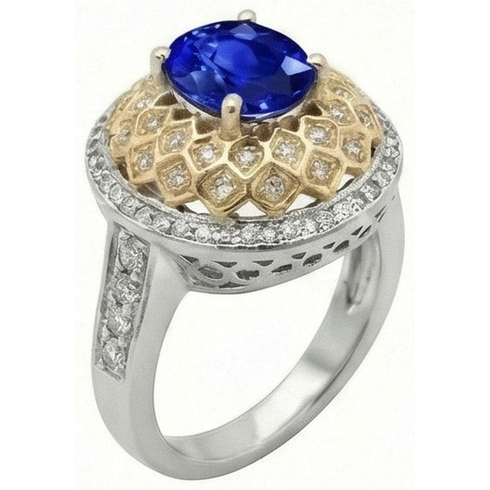 Zweifarbiger Goldring mit Saphirdiamanten aus Sri Lanka, 3,10 ct