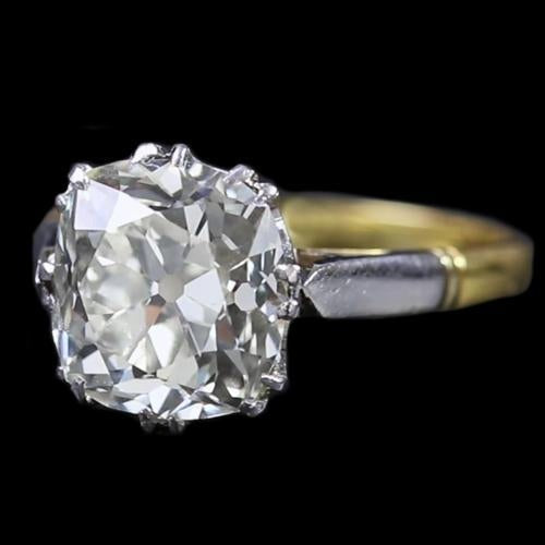 Zweifarbiger Solitär-Verlobung Ring mit Kissen Echt Diamant im Alt schliff 3 Karat
