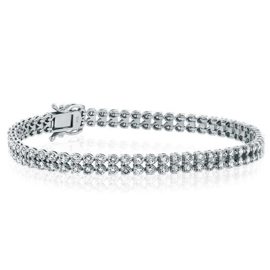 Zweireihiges Echt Diamantarmband Mit Rundschliff 5,60 Karat Weißgold 14K