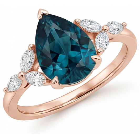 Eleganter Alexandrit Dreisteinring 4 Karat – Hauptansicht