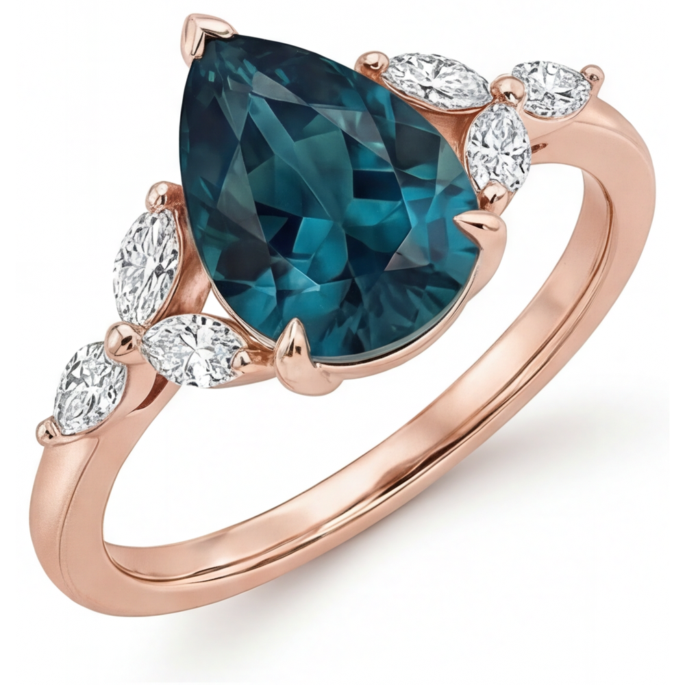 Alexandrit Dreisteinring 4-Karat 14K Roségold – Seitenansicht